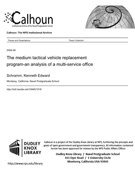 The Medium Tactical Vehicle Replacement Program-An Analysis of a Multi-Service Office