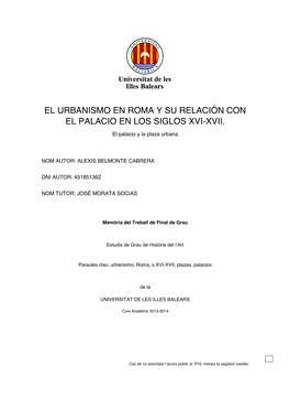 El Urbanismo En Roma Y Su Relación Con El Palacio En Los Siglos Xvi-Xvii