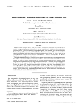 Observations and a Model of Undertow Over the Inner Continental Shelf