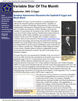 X Cygni, September 2002 Variable Star of the Month Variable Star of the Month