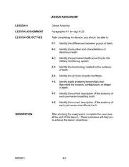 MD0501 4-1 LESSON ASSIGNMENT LESSON 4 Dental Anatomy