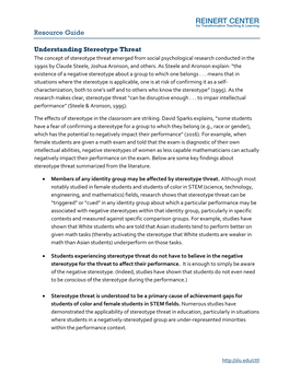 Resource Guide Understanding Stereotype Threat