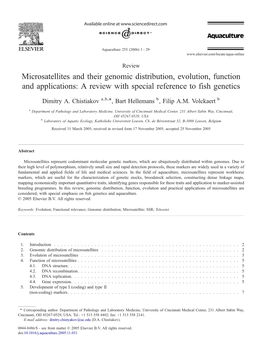 Microsatellites and Their Genomic Distribution, Evolution, Function and Applications: a Review with Special Reference to Fish Genetics ⁎ Dimitry A