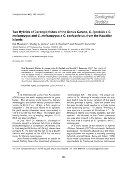 Two Hybrids of Carangid Fishes of the Genus Caranx, C. Ignobilis X C