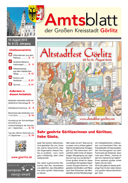 Amtsblatt Der Großen Kreisstadt Görlitz, Ausgabe 2014, Nr. 08