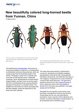 New Beautifully Colored Long-Horned Beetle from Yunnan, China 14 March 2013