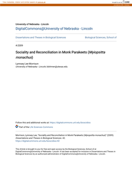 Sociality and Reconciliation in Monk Parakeets (Myiopsitta Monachus)