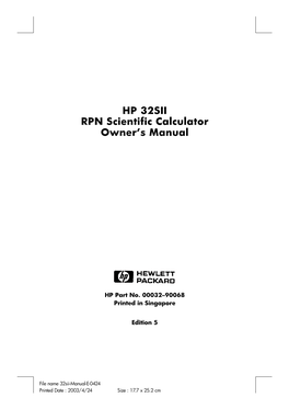 HP 32SII RPN Scientific Calculator Owner's Manual