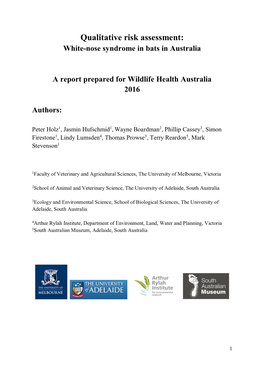 Qualitative Risk Assessment: White-Nose Syndrome in Bats in Australia