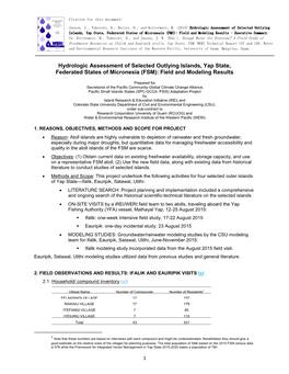 Hydrologic Assessment of Selected Outlying Islands, Yap State, Federated States of Micronesia (FMS): Field and Modeling Results – Executive Summary