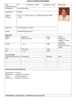 Faculty Profile Proforma