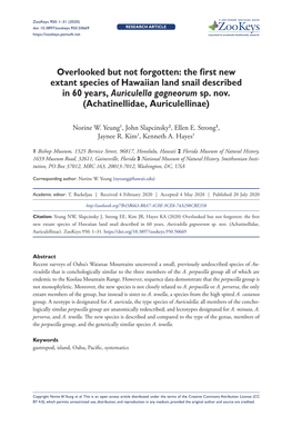 Overlooked but Not Forgotten: the First New Extant Species of Hawaiian Land Snail Described in 60 Years, Auriculella Gagneorum Sp