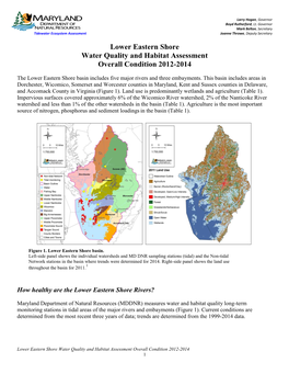 Lower Eastern Shore Water Quality and Habitat Assessment Overall Condition 2012-2014