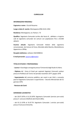 Segretario Comunale Iscritto Alla Fascia B , Abilitato a Ricoprire Sedi Di Segreteria Comunale Nei Comuni Con Popolazione Fino a 65.000 Abitanti