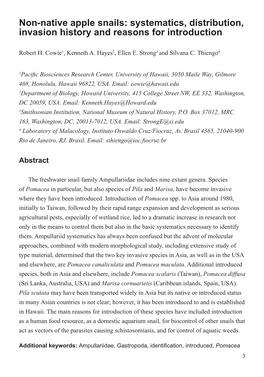 Non-Native Apple Snails: Systematics, Distribution, Invasion History and Reasons for Introduction