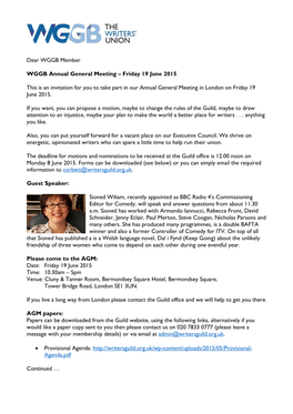 Dear WGGB Member WGGB Annual General Meeting