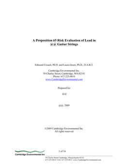 A Proposition 65 Risk Evaluation of Lead in @@ Guitar Strings