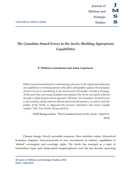 The Canadian Armed Forces in the Arctic: Building Appropriate Capabilities