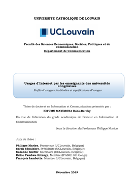 UNIVERSITE CATHOLIQUE DE LOUVAIN Usages D'internet Par Les