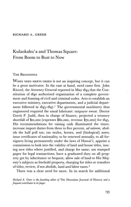 Kulaokahu'a and Thomas Square: from Boom to Bust to Now