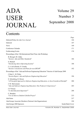 Ada User Journal 146 Editorial 147 News 149 Conference Calendar 171 Forthcoming Events 178 Proceedings of the 13Th International Real-Time Ada Workshop B