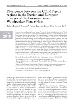 Divergence Between the COI-5P Gene Regions in the Iberian and European Lineages of the Eurasian Green Woodpecker Picus Viridis