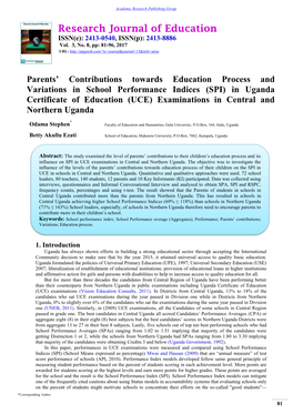 Research Journal of Education ISSN(E): 2413-0540, ISSN(P): 2413-8886 Vol