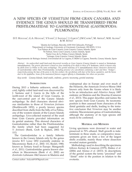 A New Species of Vermetum from Gran Canaria and Evidence the Genus Should Be Transferred from Pristilomatidae to Gastrodontidae (Gastropoda: Pulmonata)