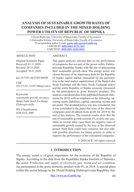 Analysis of Sustainable Growth Rates Of