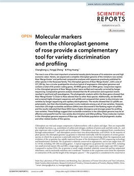 Molecular Markers from the Chloroplast Genome of Rose Provide a Complementary Tool for Variety Discrimination and Profling Changhong Li, Yongqi Zheng* & Ping Huang*