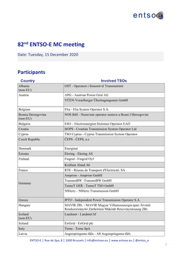 82Nd ENTSO-E MC Meeting