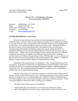 University of Massachusetts Amherst Spring 2006 Department of Legal Studies