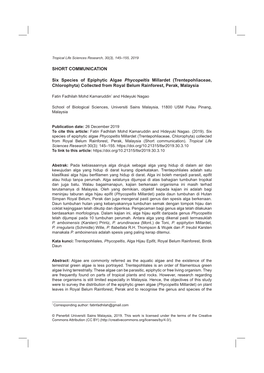 SHORT COMMUNICATION Six Species of Epiphytic Algae Phycopeltis Millardet (Trentepohliaceae, Chlorophyta) Collected from Royal Be