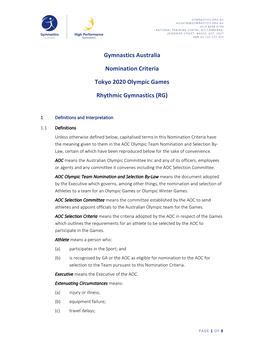 Gymnastics Australia Nomination Criteria Tokyo 2020 Olympic