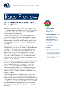 2018 AZERBAIJAN GRAND PRIX 27 – 29 April 2018