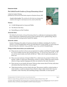 The Fabled Fourth Graders of Aesop Elementary School Written by Candace Fleming Published by Schwartz & Wade Books (Imprint of Random House), 2007