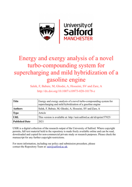 Energy and Exergy Analysis of a Novel Turbo-Compounding System For