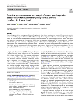 Complete Genome Sequence and Analysis of a Novel Lymphocystivirus Detected in Whitemouth Croaker (Micropogonias Furnieri): Lymphocystis Disease Virus 4