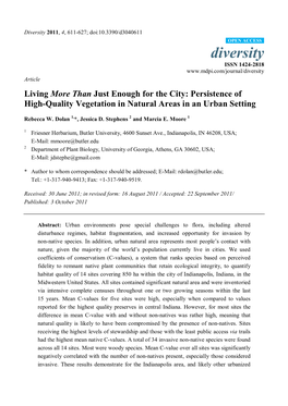 Living More Than Just Enough for the City: Persistence of High-Quality Vegetation in Natural Areas in an Urban Setting