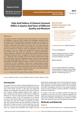 Fatty Acid Pattern of Stratum Corneum Differs in Equine Hoof Horn Of