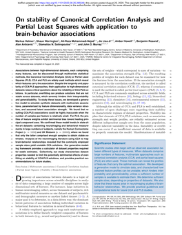 On Stability of Canonical Correlation Analysis and Partial Least Squares with Application to Brain-Behavior Associations