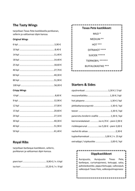 The Tasty Wings Royal Ribs Starters & Sides