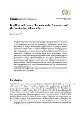 Buddhist and Indian Elements in the Onomastics of the Iranian Manichaean Texts