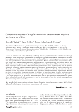 Comparative Response of Rangifer Tarandus and Other Northern Ungulates Colman for Critical Review of Earlier Drafts of the Manu- Norway