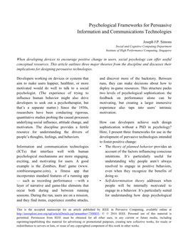 Psychological Frameworks for Persuasive Information and Communications Technologies