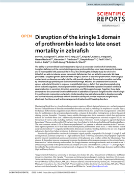 Disruption of the Kringle 1 Domain of Prothrombin Leads to Late Onset Mortality in Zebrafsh Steven J