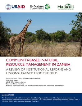 Community-Based Natural Resource Management in Zambia a Review of Institutional Reforms and Lessons Learned from the Field