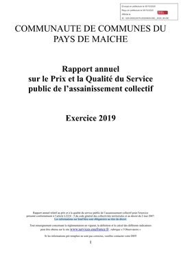 Rapport Annuel Sur Le Prix Et La Qualité Du Service Public D'eau Potable