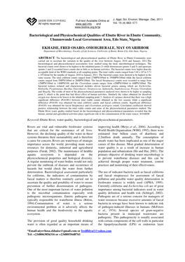 Bacteriological and Physicochemical Qualities of Ebutte River in Ebutte Community, Uhunmwonde Local Government Area, Edo State, Nigeria