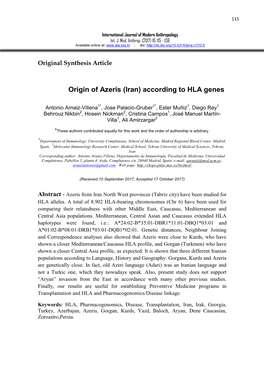 Origin of Azeris (Iran) According to HLA Genes